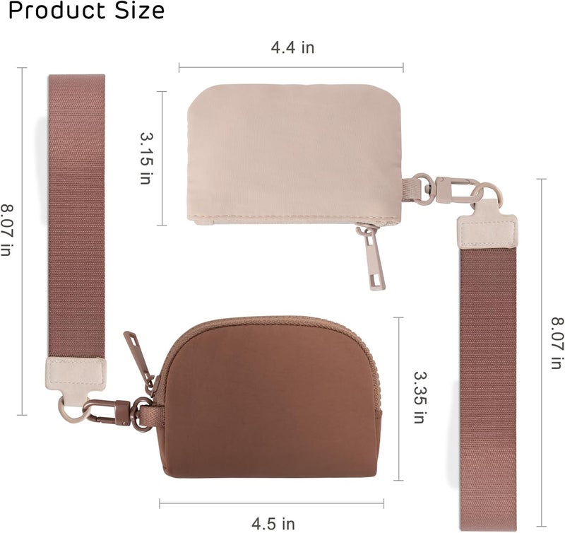 Viverte Mini Zip Around Keychain Wristlet Wallets Small Portable Dual Pounch Wristlet Detachable Coin Purse Pocket Gifts for Women Travel Sports Outdoors (Beige+Brown) - Image 3